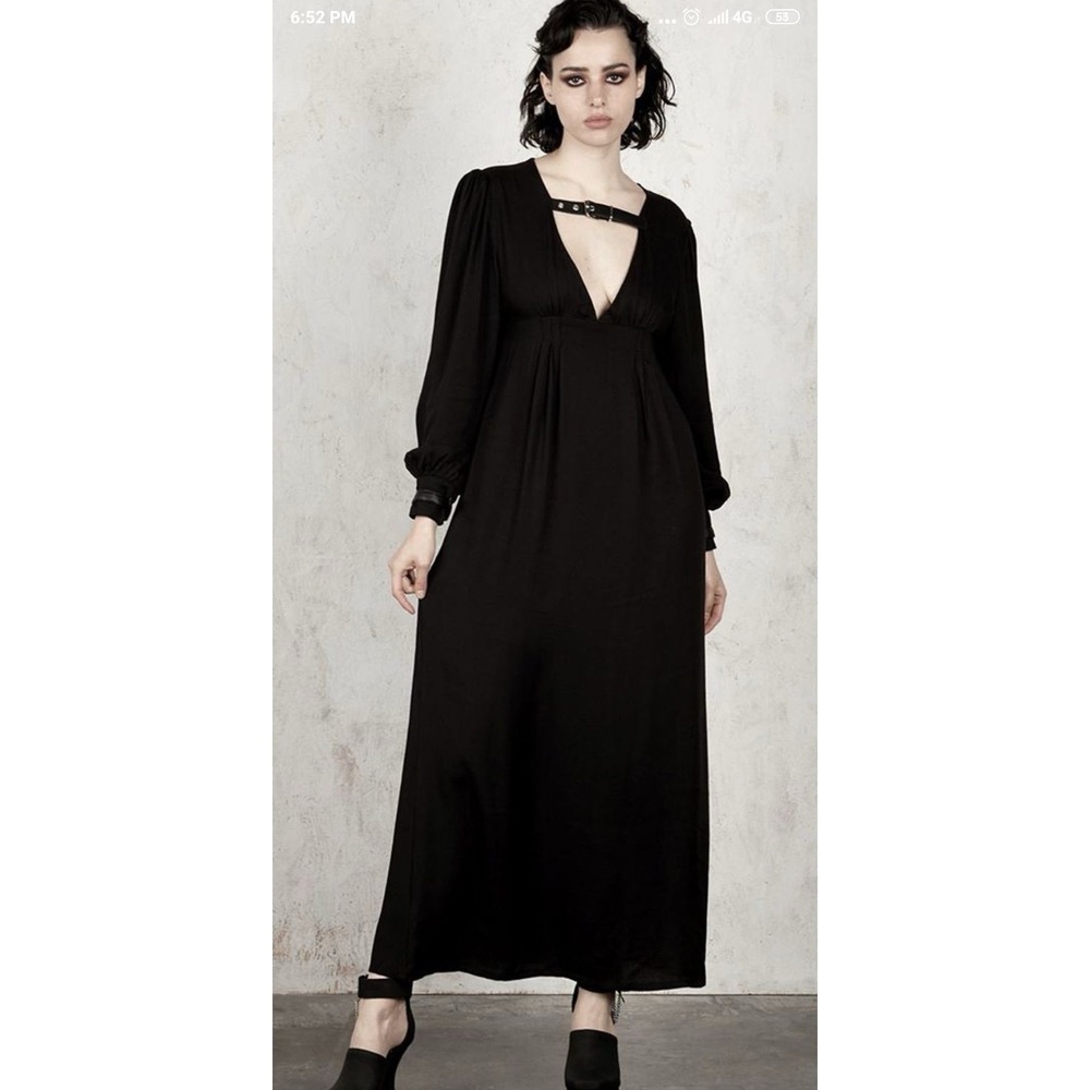 Disturbia Maxi Dress UK 8 US 4 Black Buckle Detail Goth Witchy Alternative